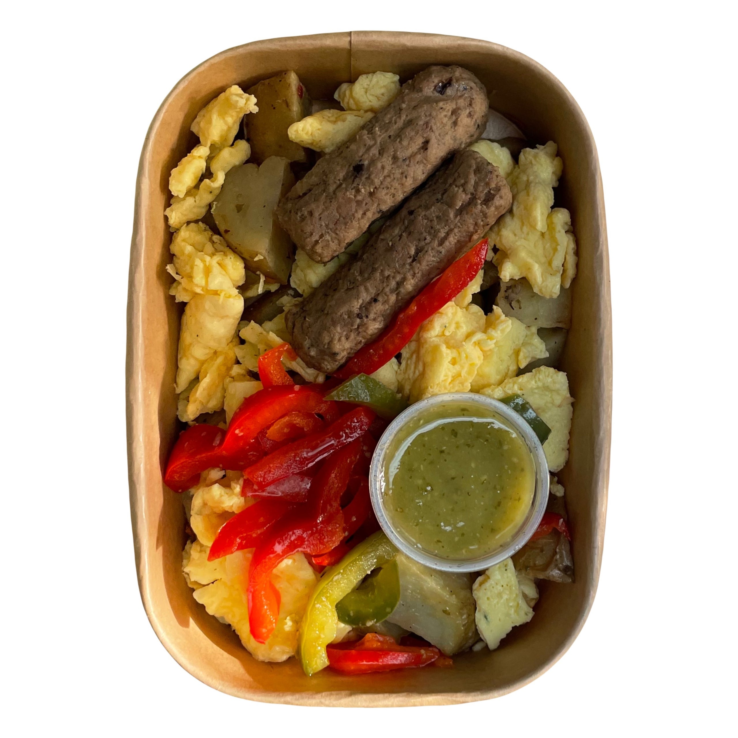 American breakfast scramble egg roasted potato fajita and turkey links