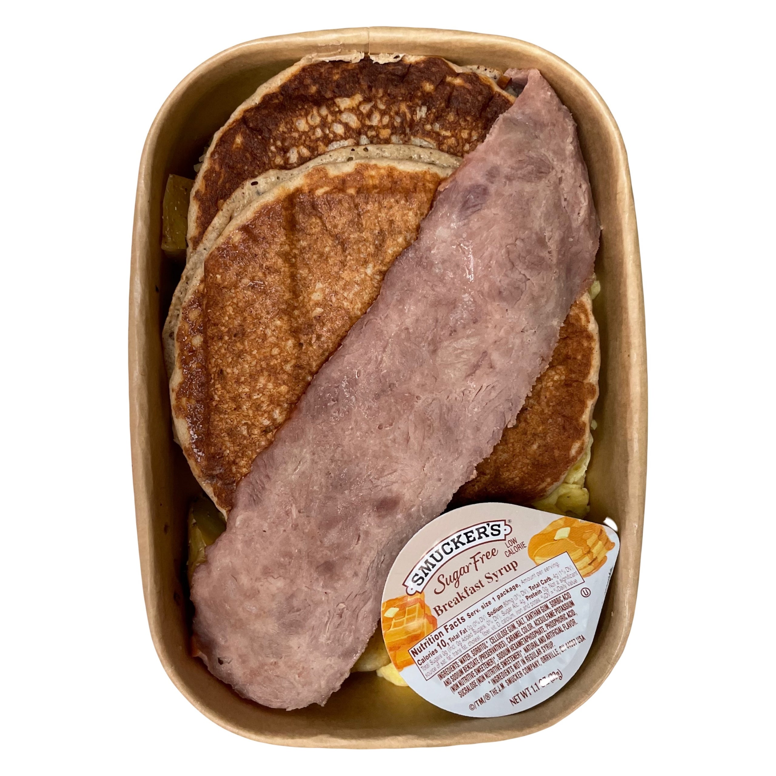 Big breakfast sampler scrambled eggs protein pancake roasted potatoes