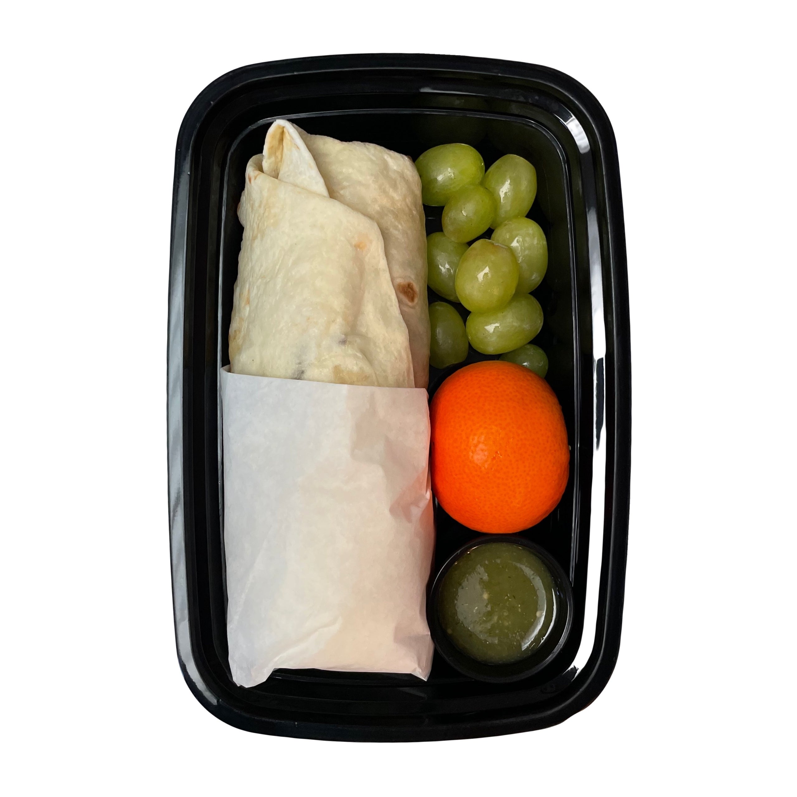 Pulled pork hash brown breakfast burrito & fruit Yakima Fit Foods