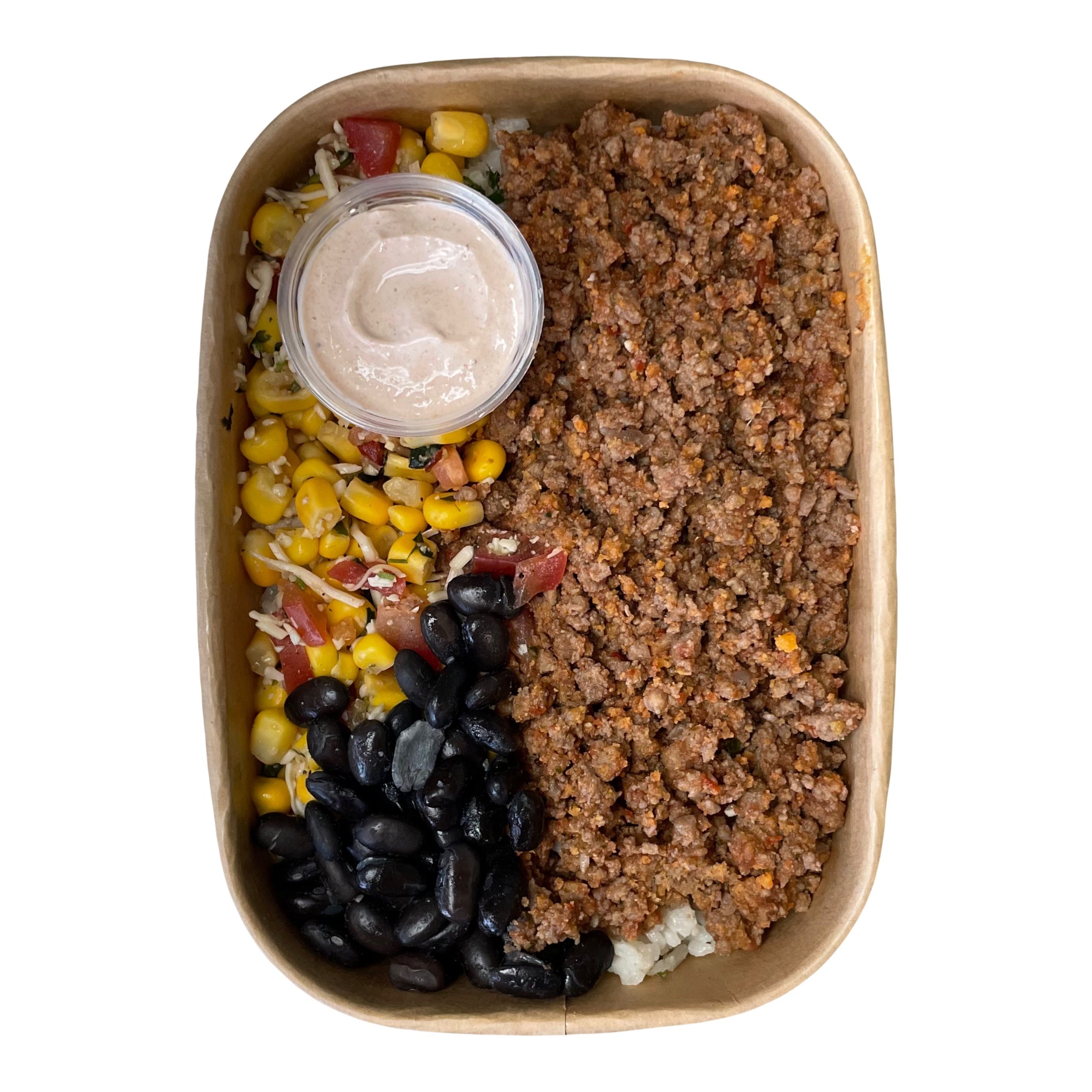 Tomato Ground Beef Cilantro Rice Corn with Chipotle Crema 560 Cal