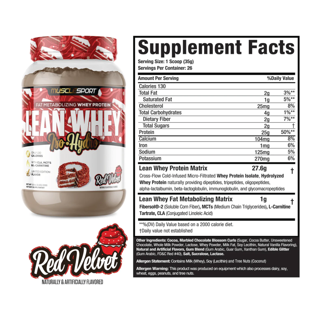 RED VELVET MuscleSports Lean Whey™ Iso Hydro Gourmet Protein 2lb